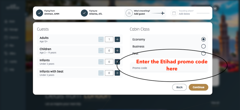 Etihad How to use a promo code
