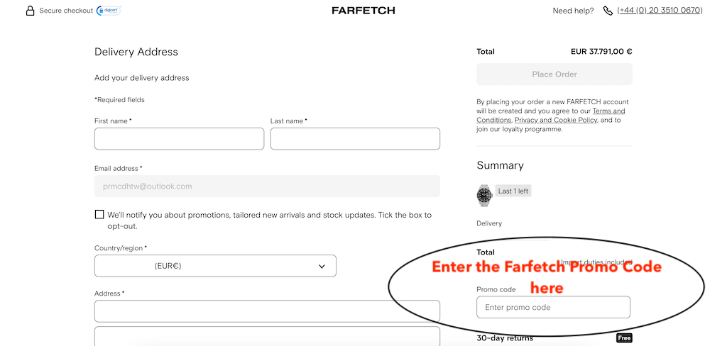Farfetch How to add a promo code