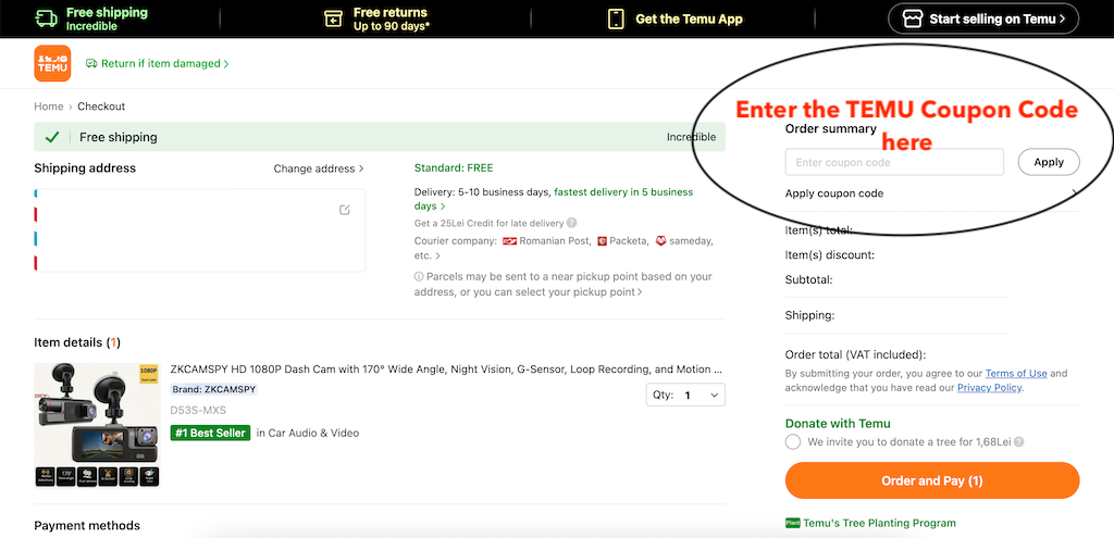 How to add a TEMU coupon code at checkout