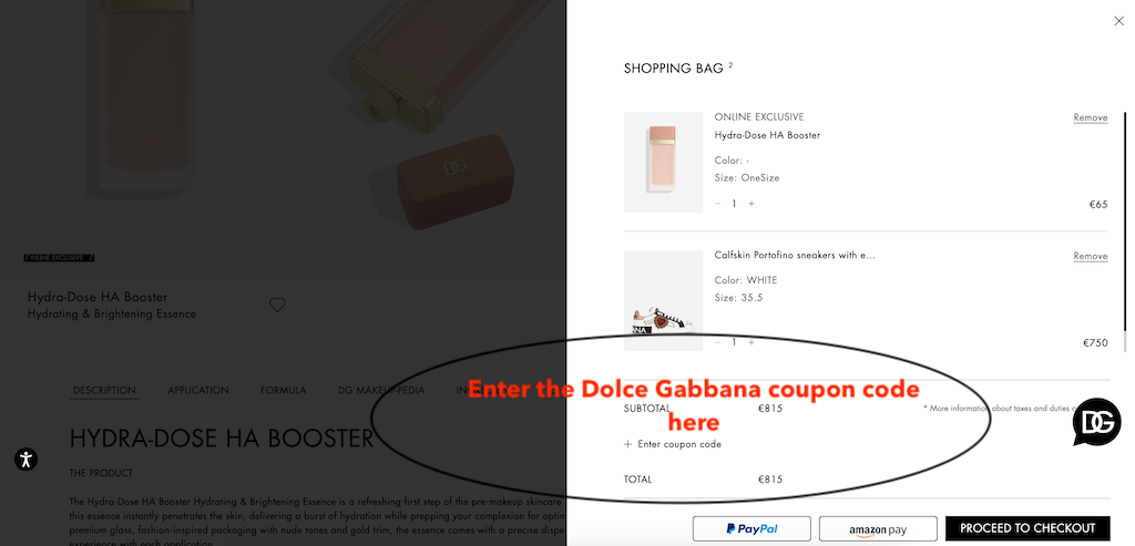 Dolce Gabbana how to use a coupon code