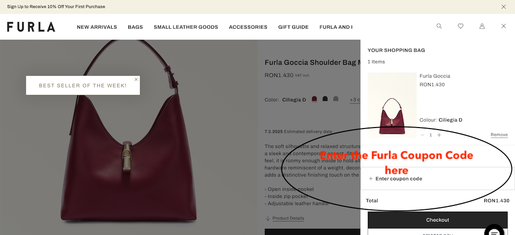 Furla How to add a coupon code