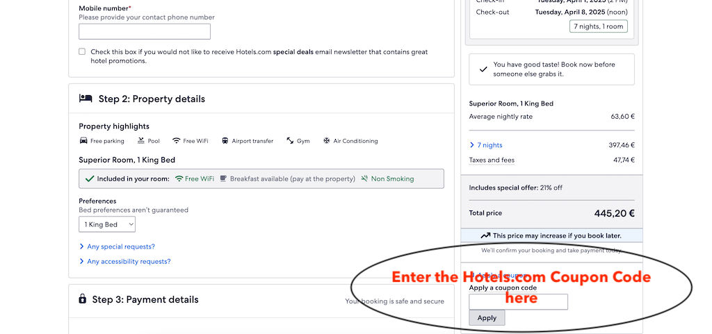 Hotels.com comment utiliser un code promo