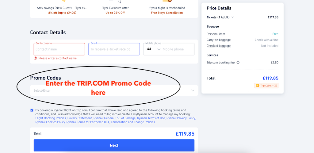 How to add a Trip.com promo code