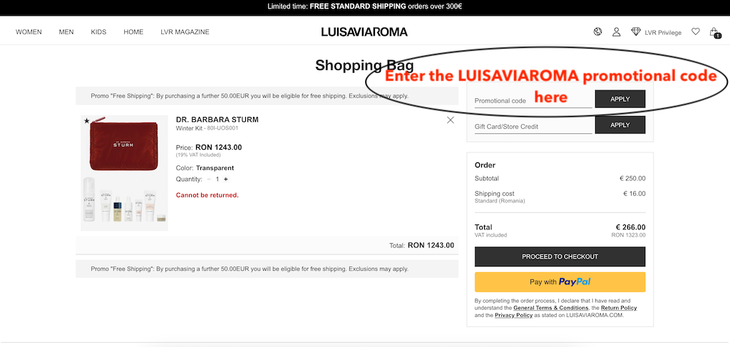 LUISAVIAROMA how to use a promotional code