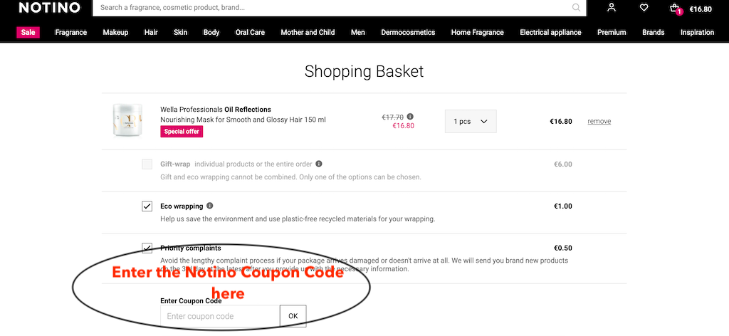 Notino how to add a coupon code