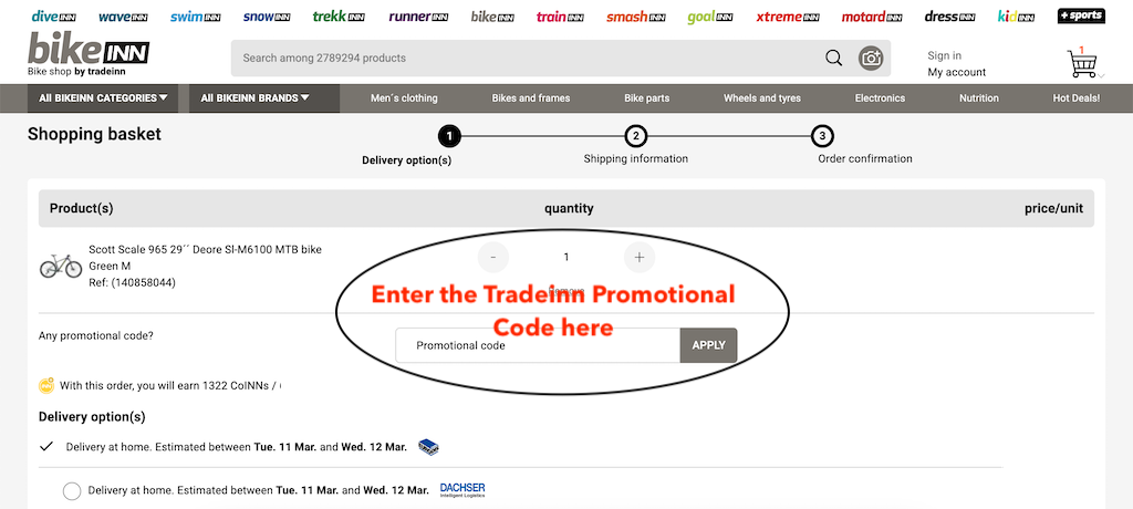 Tradeinn how to add a promotional code