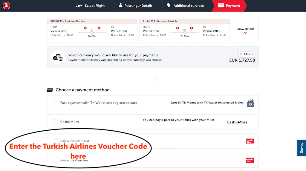 Turkish airlines how to add a voucher code
