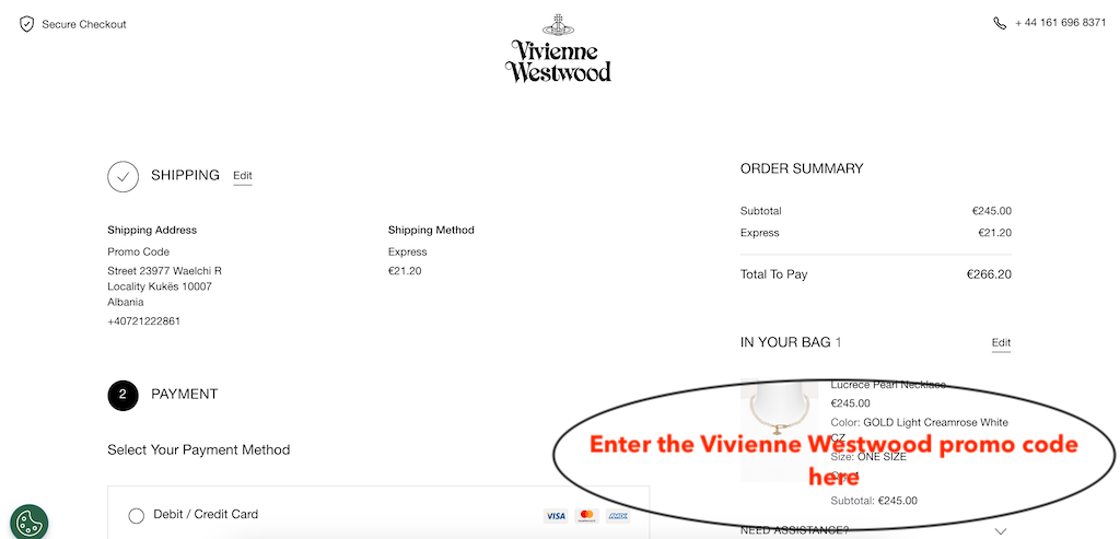 Vivienne Westwood how to add a promo code