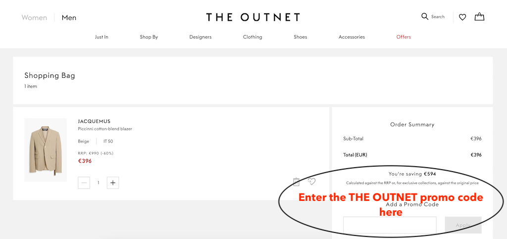 How to add a The Outnet promo code