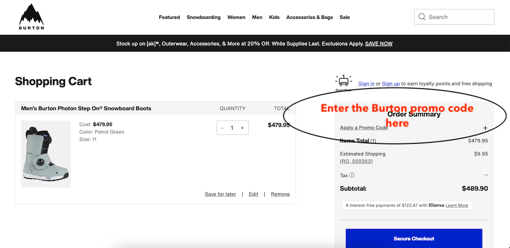 So verwenden Sie einen Burton Gutscheincode