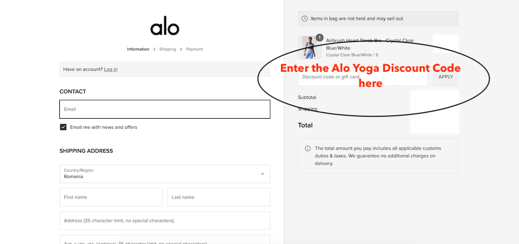 Az Alo Yoga kedvezménykód használata