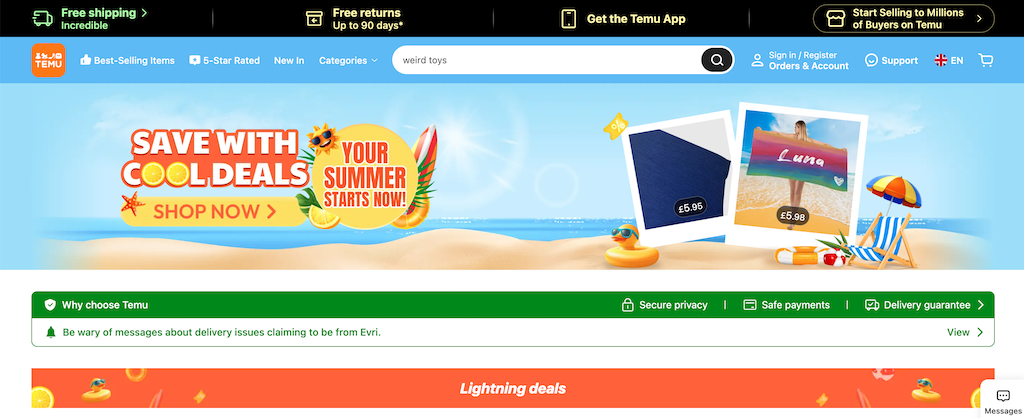 TEMU deals and discount offers inside the app