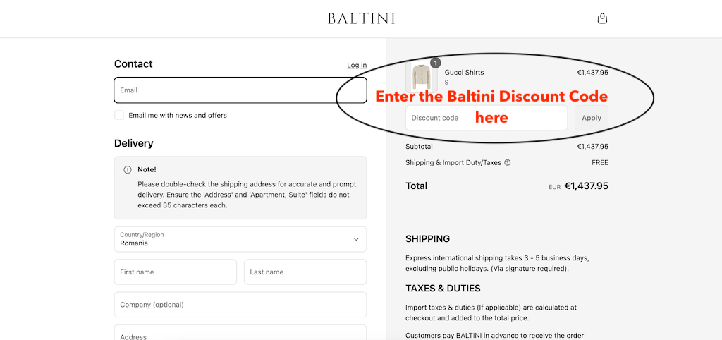 Come utilizzare un codice sconto Baltini