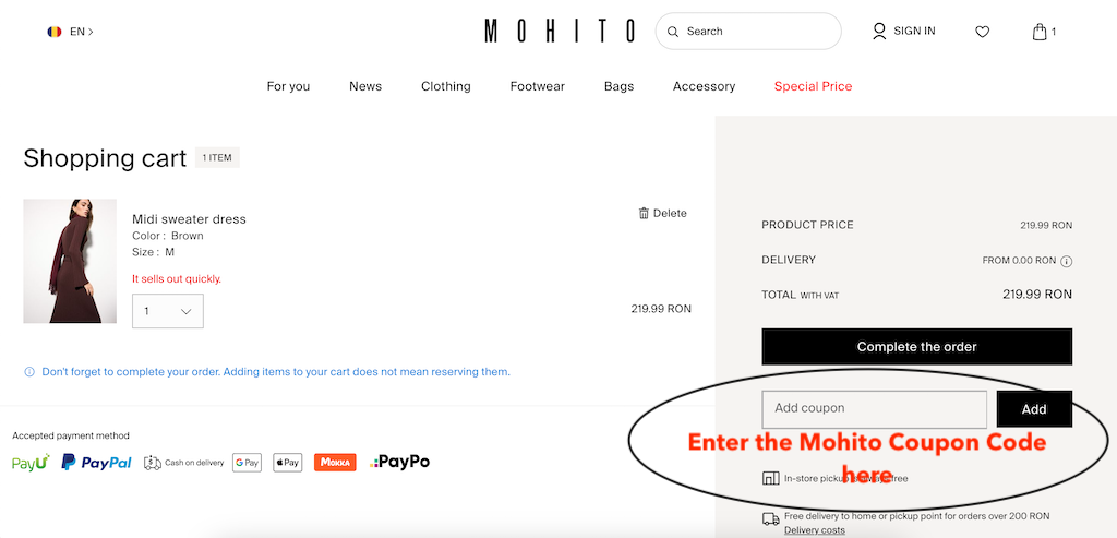 How to use a Mohito coupon code