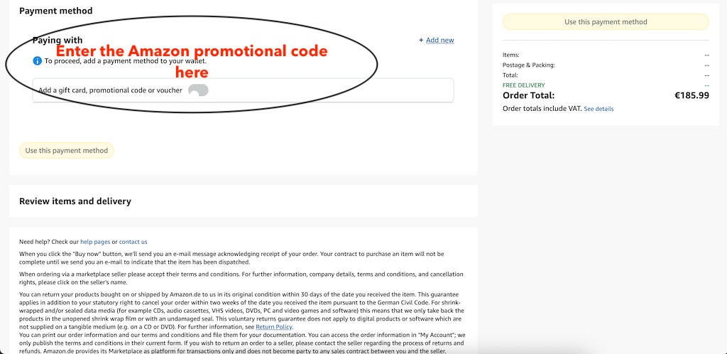 How to use an Amazon promotional code